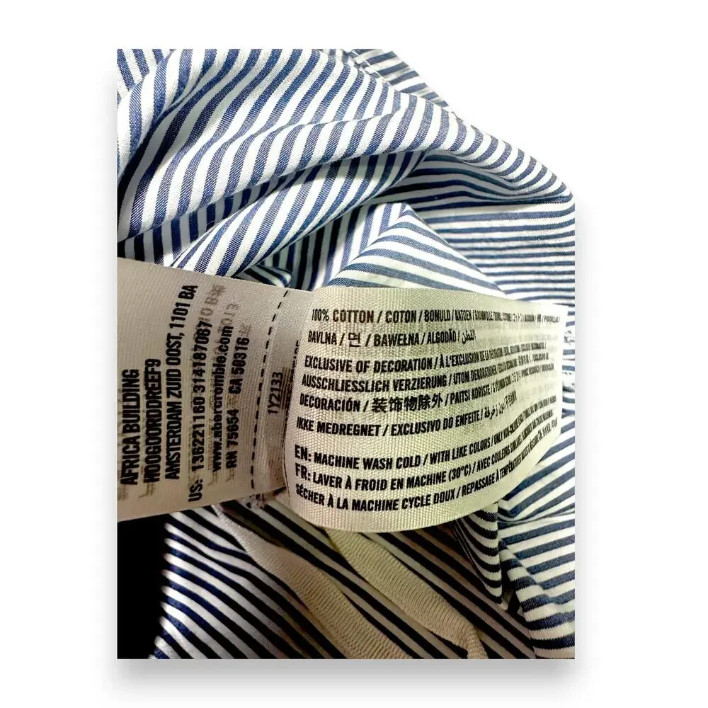 A&F Navy + White Striped Off-Shoulder 3/4 Tie-Sleeve Blouse Size Small - Picture 9 of 9